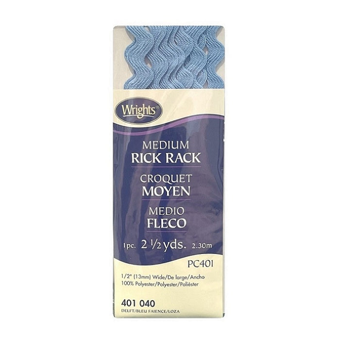 Blue rick rack with Wrights branding.
