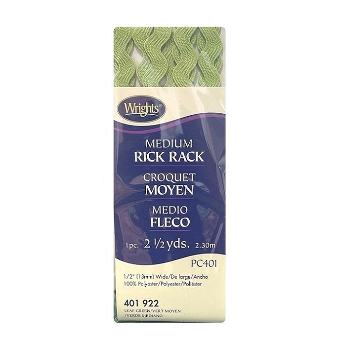 Green rick rack with Wrights branding.