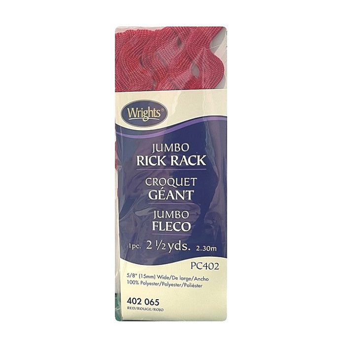 Red jumbo rick rack with Wrights branding.
