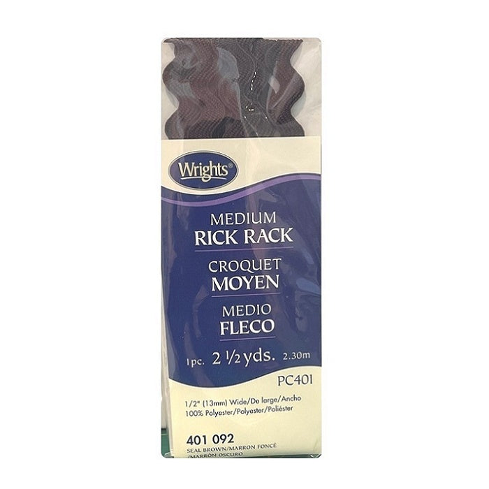 Brown rick rack with Wrights branding.