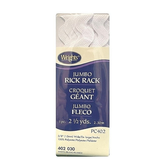 White jumbo rick rack with Wrights branding.