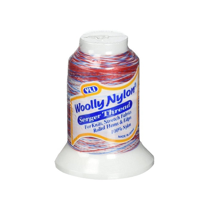 Spool of variegated woolly nylon thread with YLI branding.